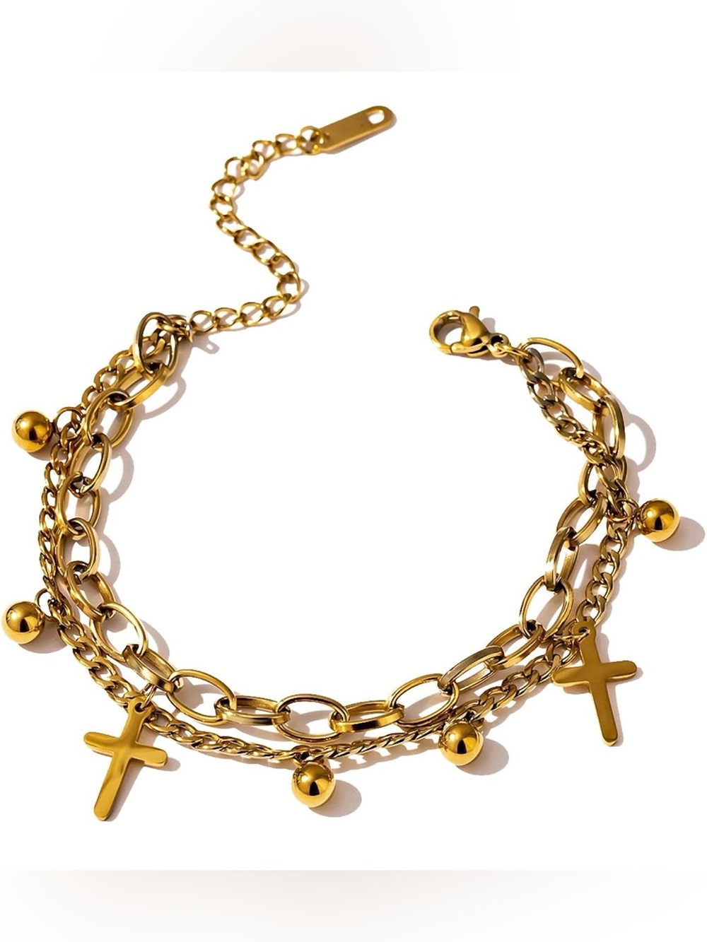 Stainless Steel Cross Layered Bracelet Women Metal Plated Gold Wrist Bracelet25